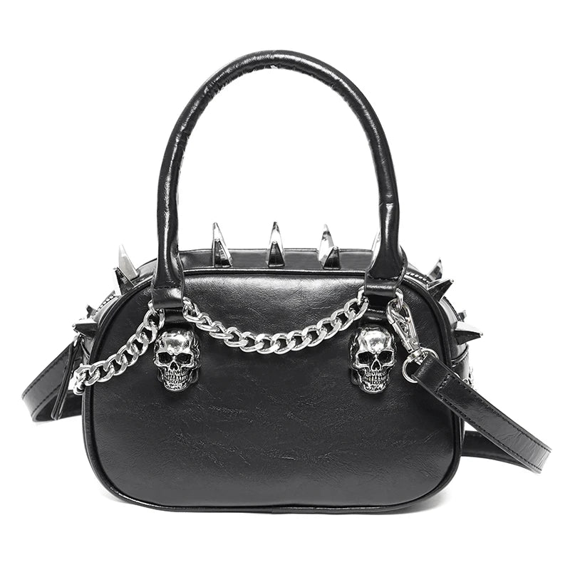 Gothic Punk Skull Tote – Dark Chain Leather Shoulder Bag for Women