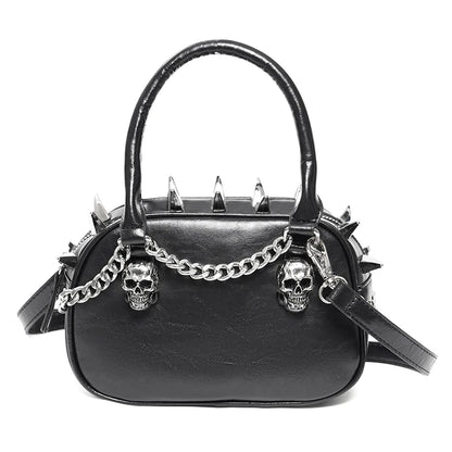 Gothic Punk Skull Tote – Dark Chain Leather Shoulder Bag for Women