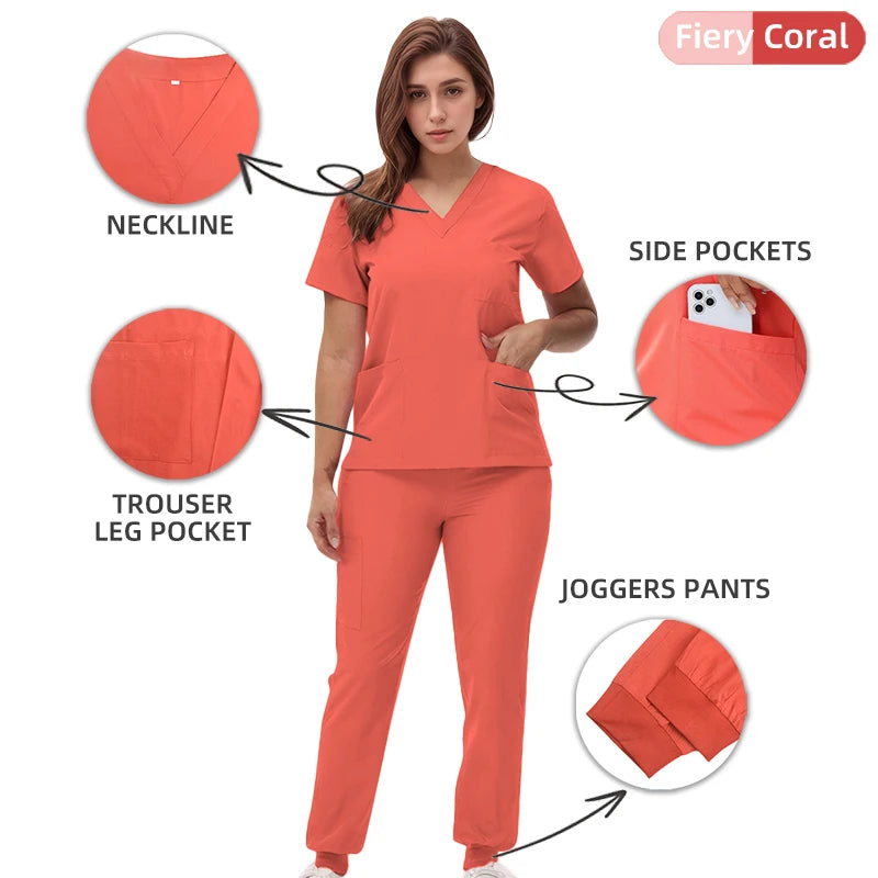 Stretchy Nurse Uniforms V-neck Top Jogger Pants Scrub Sets Surgical Workwear Dentist Nursing Suit Hospital Doctor Outfit S21