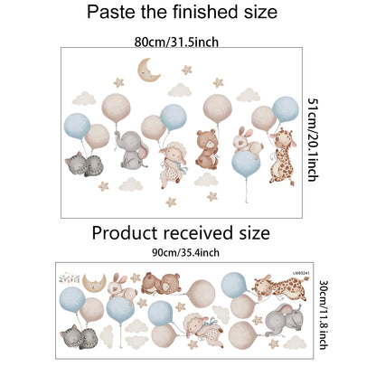 Cartoon Animal Balloon Wall Stickers With Movable Stickers For Decorating Posters And Murals In Children's Rooms