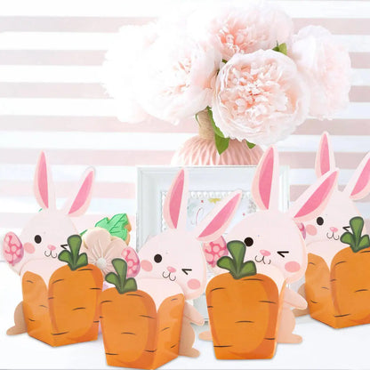 20Pcs Rabbit Carrots Boxes Carton Bunny Sweets Basket For Happy Easter Party Table Decoration DIY Candy Packaging Supply