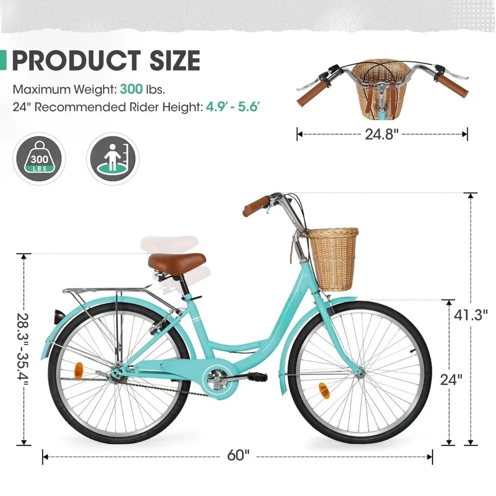 Beach Cruiser Bike, Commuter Bicycle for Adult and Women,High-Carbon Steel Comfortable City, Customized