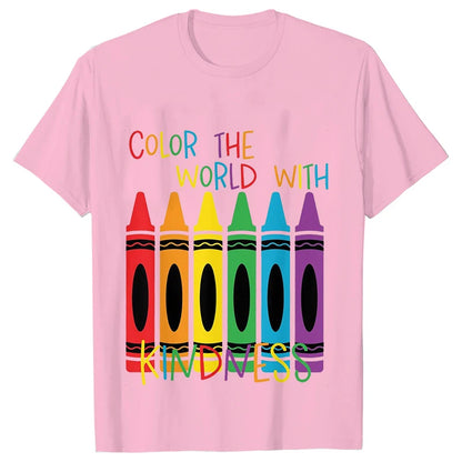 Color The World with Kindness T Shirt for Women Clothing Back To School Tops Teachers' Day Gift Harajuku Short Sleeve Tees