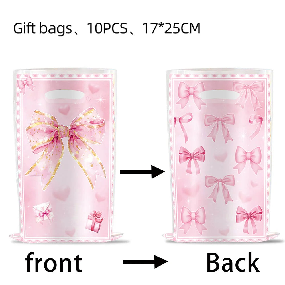 Pink Bow Birthday Theme Party Set Disposable