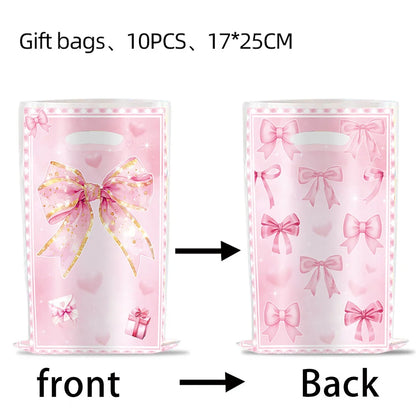 Pink Bow Birthday Theme Party Set Disposable