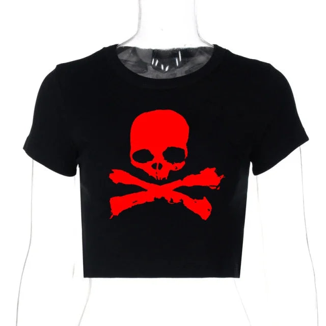 Vintage Grunge Graphic Print Gothic Skull Punk Streetwear Women's T Shirt