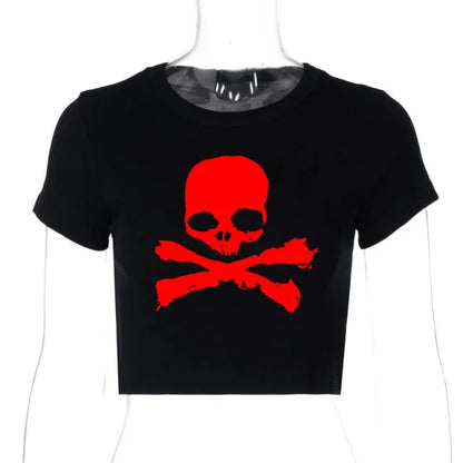 Vintage Grunge Graphic Print Gothic Skull Punk Streetwear Women's T Shirt