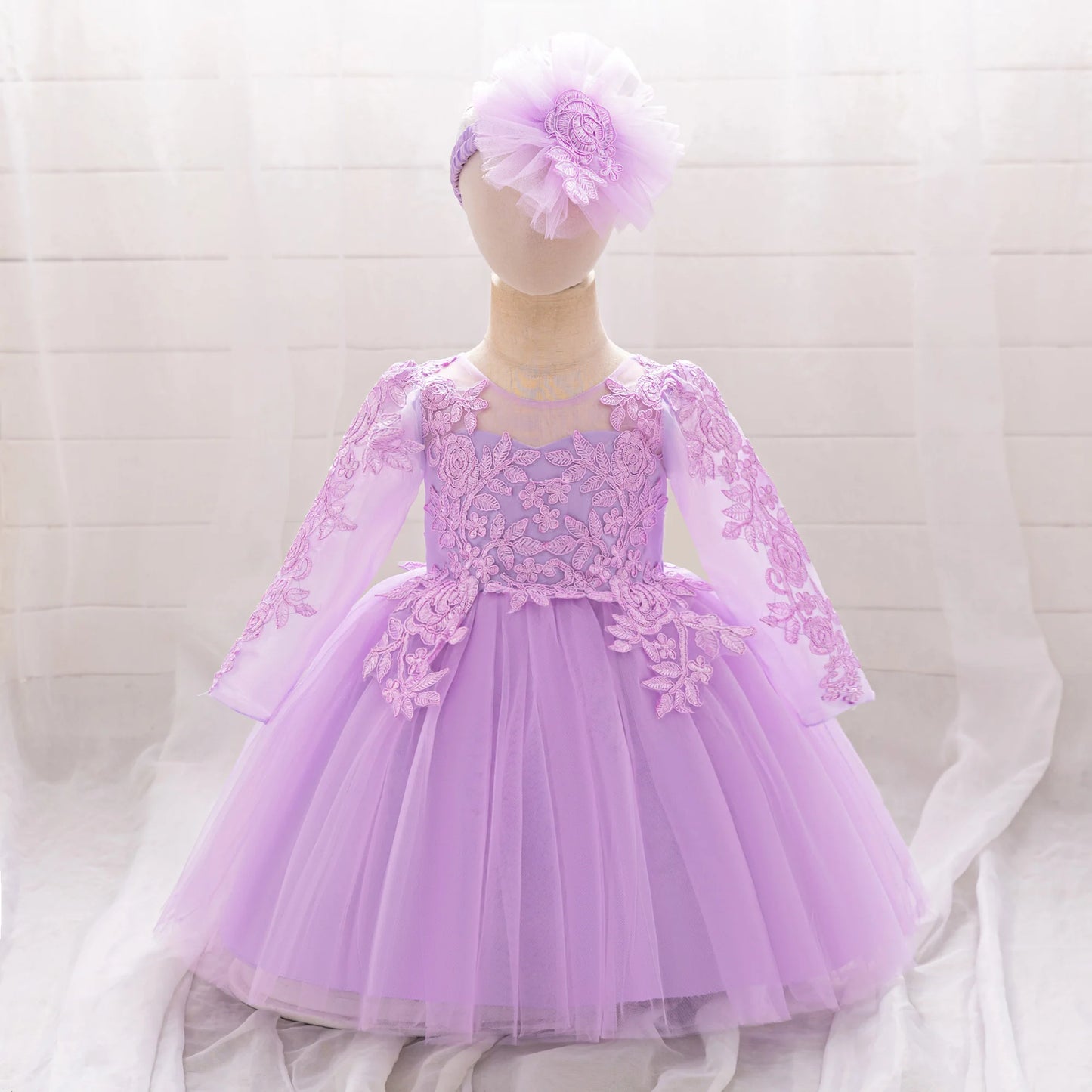White Baptism Girls Long Sleeve Party Baby Girl Dresses Toddler Flower Embroidery 1st Birthday Gown Summer Evening Kids Clothes