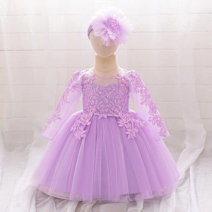 White Baptism Girls Long Sleeve Party Baby Girl Dresses Toddler Flower Embroidery 1st Birthday Gown Summer Evening Kids Clothes