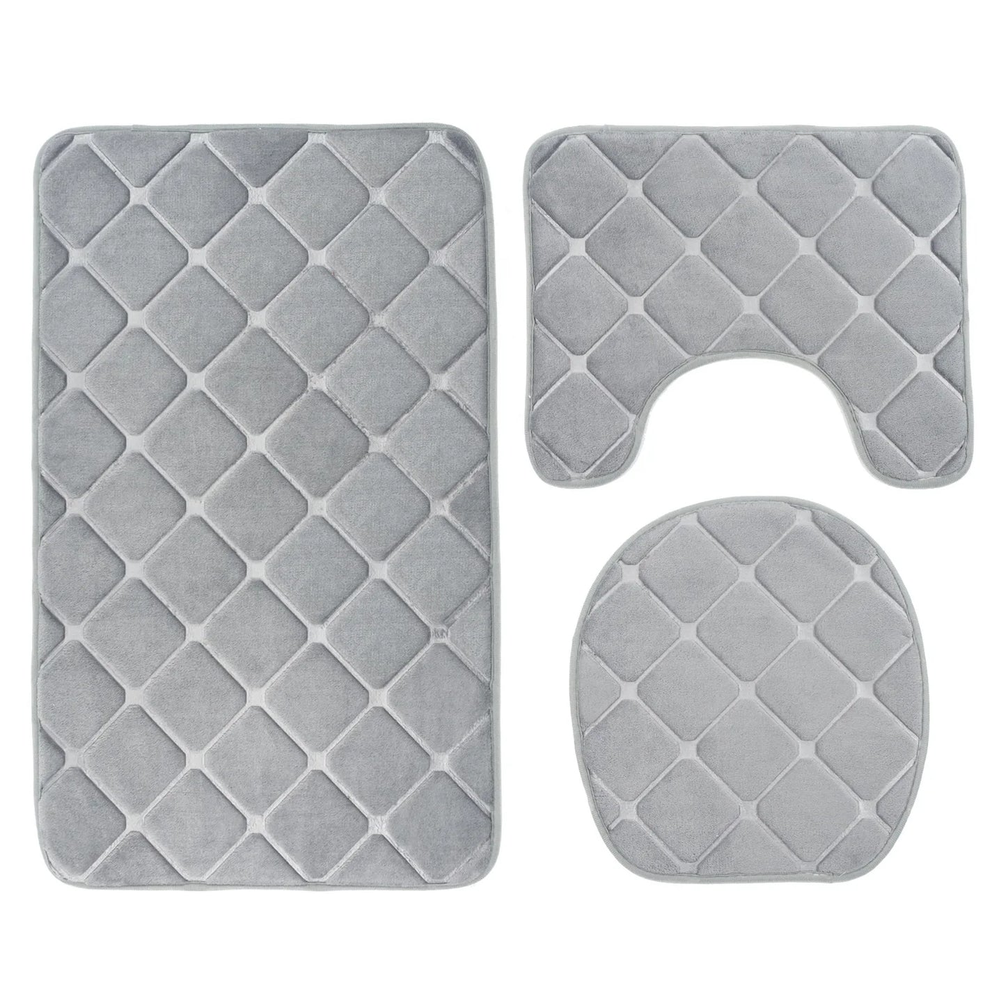 Set of 3 Bathroom Bath Mat Set  Soft Non Slip or 2PCS Cobblestone Absorbent Bathroom Mat Rug Carpets and Toilet Lid