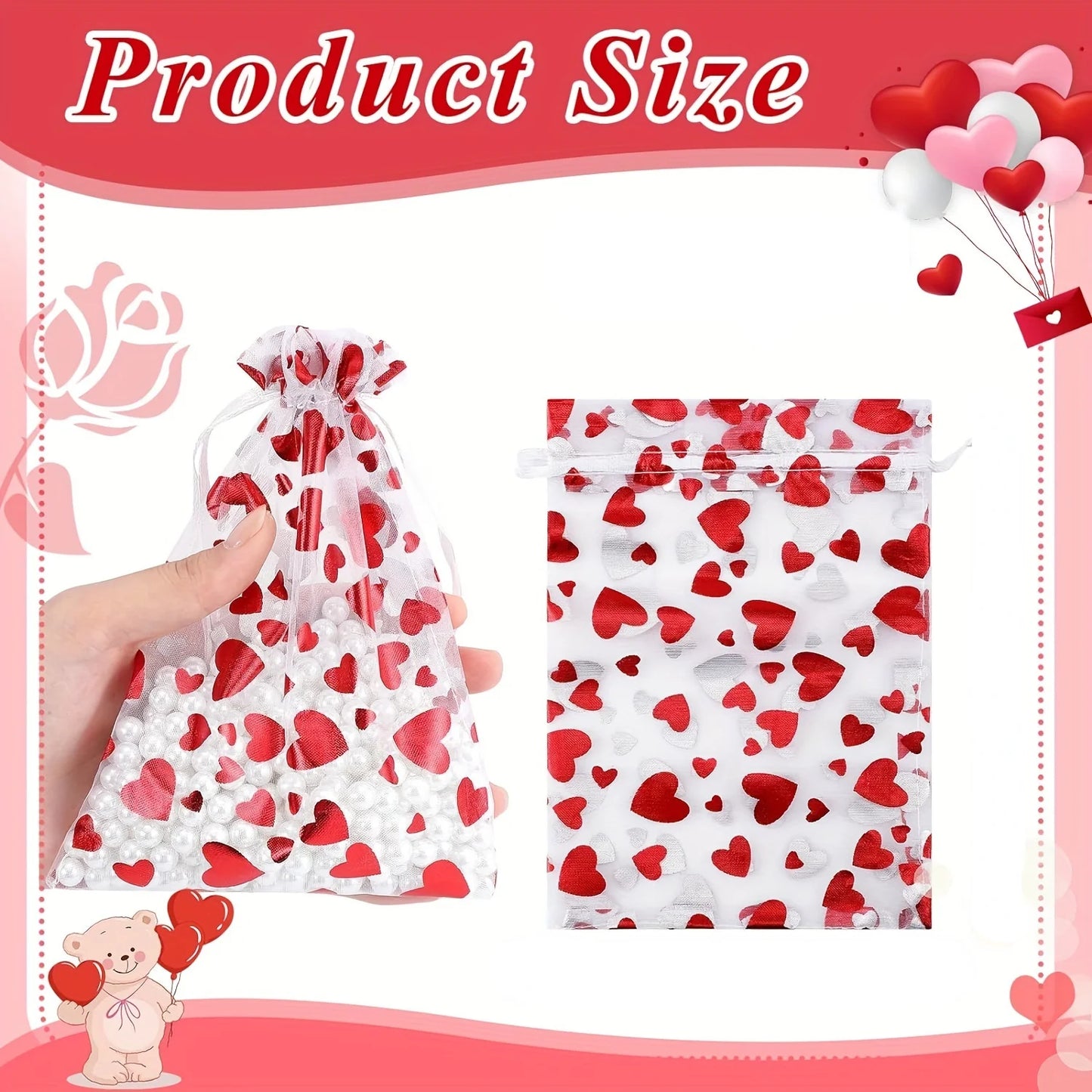 100PCS Valentine’s Organza Drawstring Bags – Mini Jewelry, Candy & Party Favor Pouches