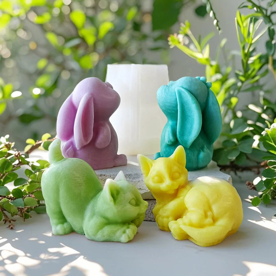 Cute Bear Kitten Rabbit Silicone Candle Mold DIY Cartoon Animal Aroma Plaster Ornament Mould Soap Candle Making Supplies