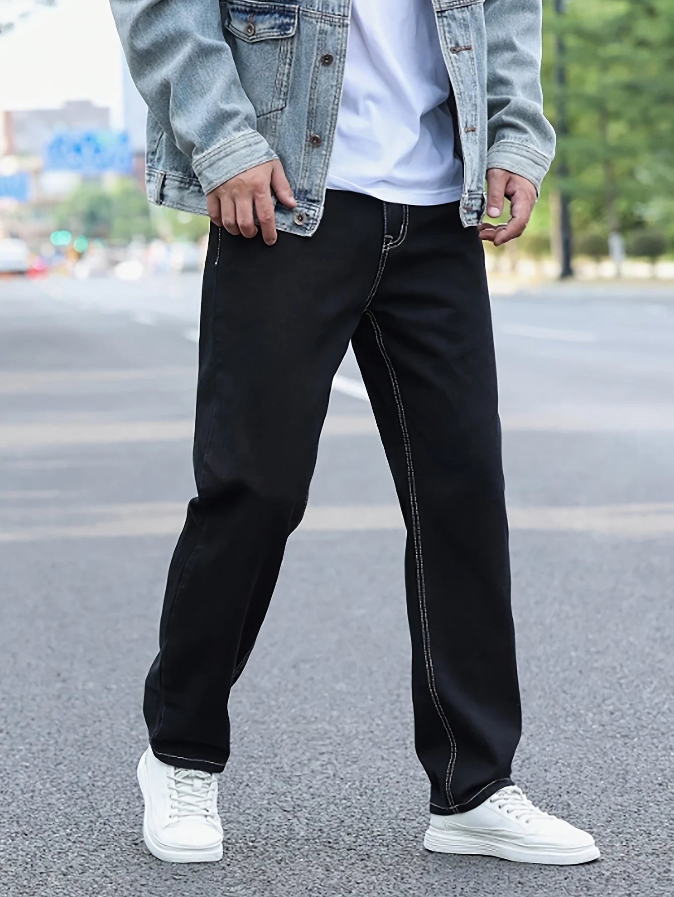 Men's jeans Men's loose straight leg jeans Top Knitted loose wide leg jeans Jeans