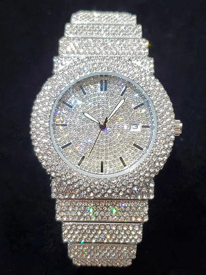 Luxury Watches For Men Full Diamond Iced Hip Hop Stylish Quartz Watch For Male Waterproof Calendar Men's Wristwatches Gift New