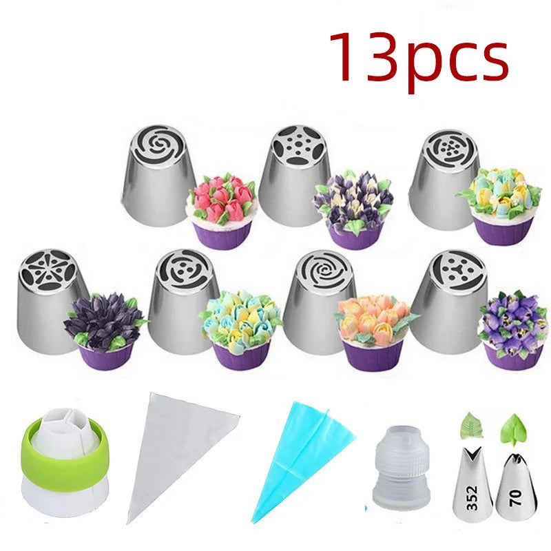 18Set Russian Tulip Icing Piping Nozzles Stainless Steel Flower Cream Pastry Tips Nozzles Bag Cupcake Cake Decorating Tools