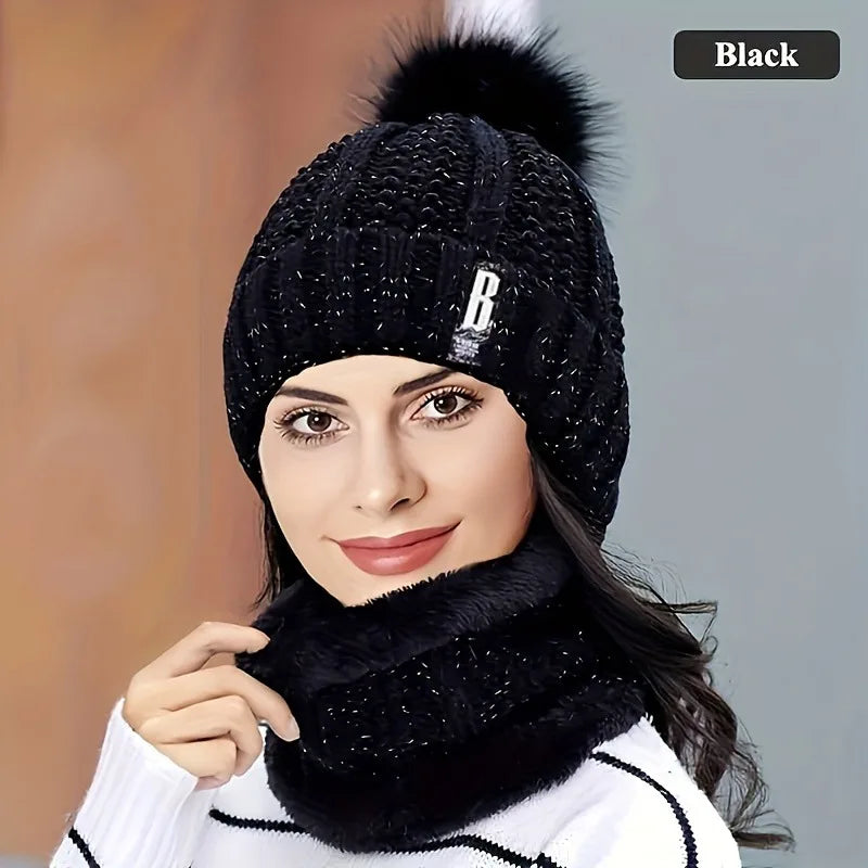 2PCS winter warm knit hat and Scarf Set