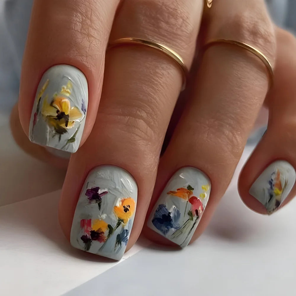 24pcs Gold Stripe Press‑On Nails – Long Square Full Cover Tips