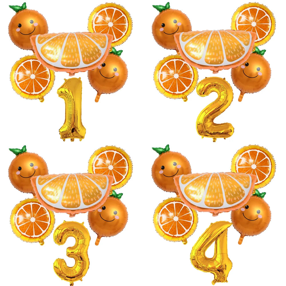 6pcs Orange Foil Balloon with 32inch Number Balloons Summer Themed Fruit Globals Baby Shower Birthday Thankgiving Party Decor