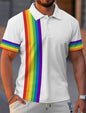 Men’s Rainbow Graphic Polo – Button‑Up Short Sleeve Shirt