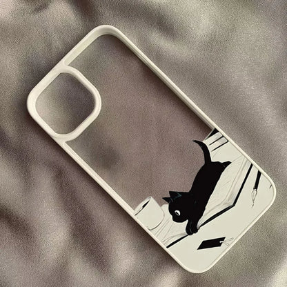 Cute Black Cat Pattern Hard Clear Phone Case For iPhone 15 16 Pro Max Plus 14 13 12 11 Pro  XR X XS Max Plus SE2 Cover