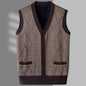 Men'S Autumn And Winter Middle Thickened Knit Vest Plus Fleece Fashion Printed Loose V Neck Cardigan Sweatercoat For Men Trendy