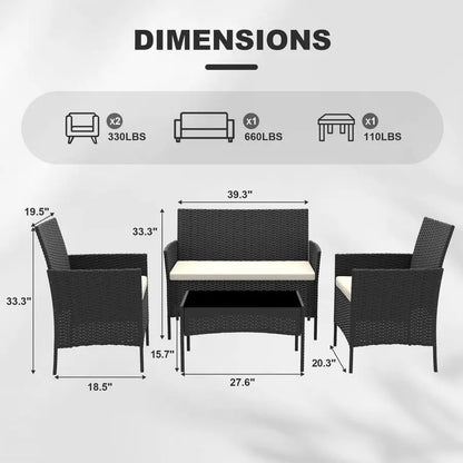 4‑Piece Rattan Patio Furniture Set – All‑Weather Outdoor Sofa & Chair Combo