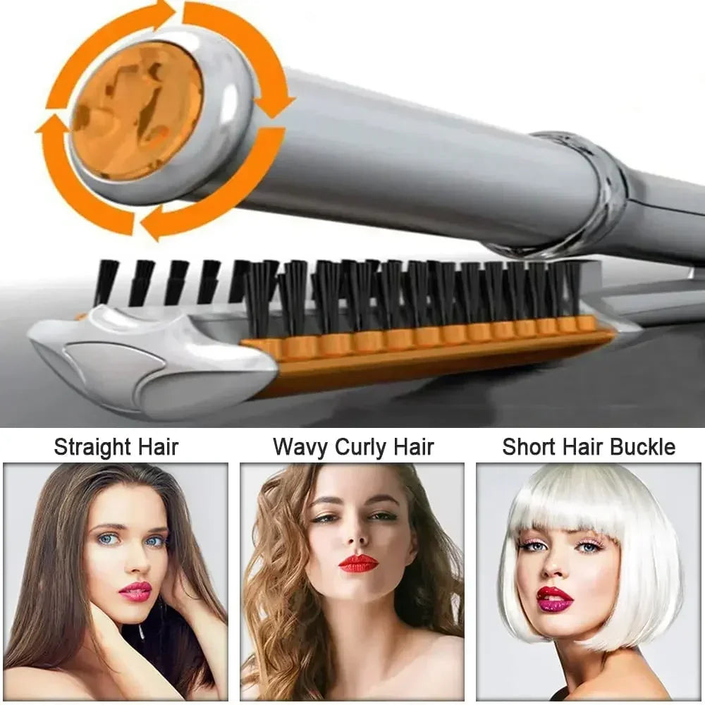 2‑in‑1 Rotating Hair Curler & Straightener Brush – Professional Styling Tool
