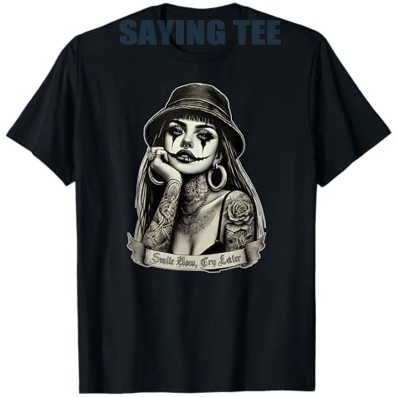 Chicana Payasa Clown Tee – Smile Now Cry Later Graphic Shirt