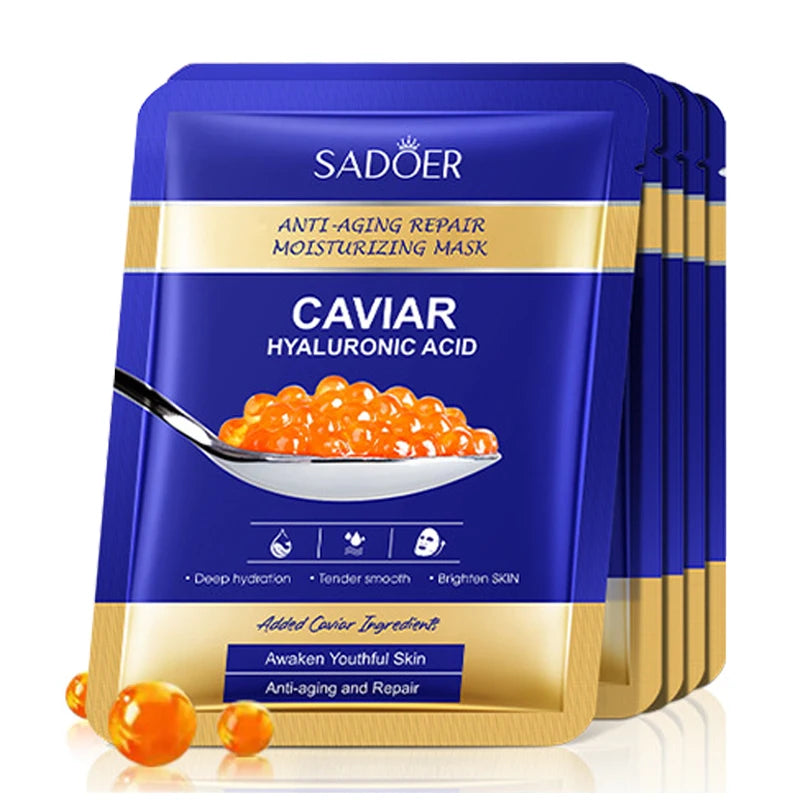 5PCS SADOER Hyaluronic Acid Caviar Facial Masks – Brightening, Firming & Deep Hydration Skincare