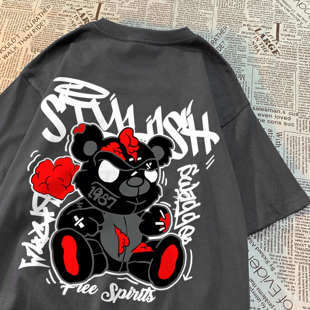 Exploding Black Puppet Bear Men T-Shirts High Quality Cotton