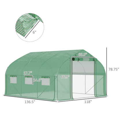 Outsunny Tunnel Greenhouse W/ Mesh Door & Roll-Up Sidewalls Hot House Green
