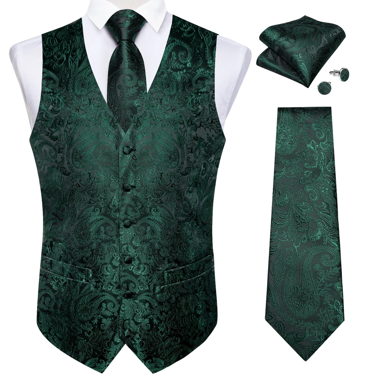 Luxury Paisley Men's Suit Vest Tuxedo Waistcoat Necktie Handkerchief Cufflink Sleeveless Jacket Vest