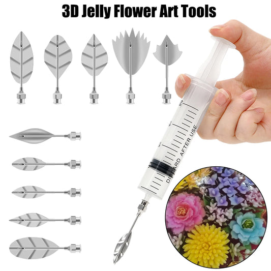 10 pcs Pudding Nozzle +1 Syringe Tools Jelly Cake Jello Gelatin Tools Cake Decorating Tools 3D Jelly Flower Art Tools
