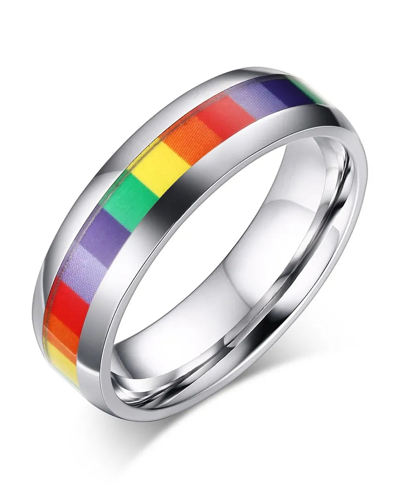 Pride Parade Lesbian Gay LGBT Pride Ring, Bisexual Non-binary Pride Multicolor Rainbow Ring, Love Promise Wedding Jewelry
