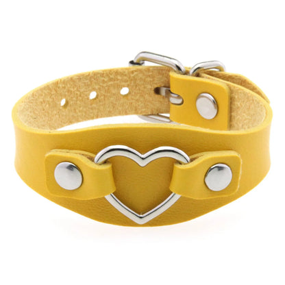Punk Gothic Style PU Leather Faux Jewelry Heart Bracelet ,Male Female Lover Bangle Holiday Party Costume ﻿