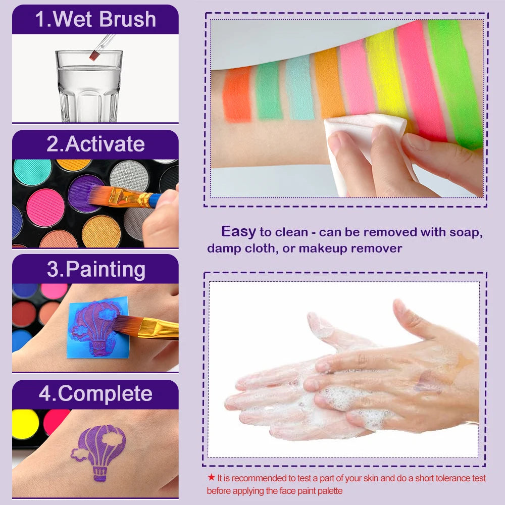 22 Color Face Body Painting Kit for Kids Adults,Face Paint Makeup Palette with Brush,Halloween Carnival Artist Cosplay Art Party
