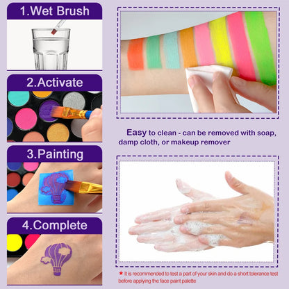 22 Color Face Body Painting Kit for Kids Adults,Face Paint Makeup Palette with Brush,Halloween Carnival Artist Cosplay Art Party