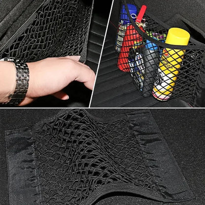 1pc Universal Car Storage Bag Double Mesh Trunk Storage Net, Car Built-in Storage Bag, Car Fire Extinguisher Fixed Net Organizer