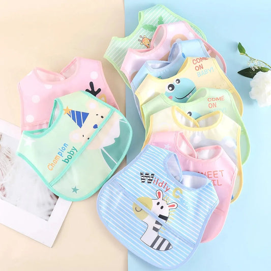 Assorted Set of 5 Waterproof Cartoon Animal Bibs for Babies and Toddlers, Adjustable, Suitable for Both Girls and Boys, Ideal for Feeding and Saliva Protection.