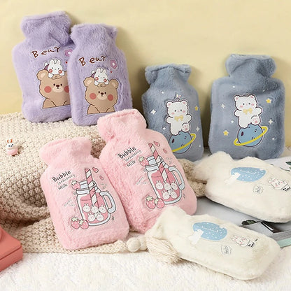 Cute Cartoon Plush Hot Water Bottle: Rabbit and Bear Designs, Velvet, Portable Hand Warmer for Women/Men