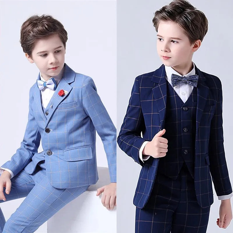 Boys Top Quality Plaid Suit Tuxedo Bowtie Blazer