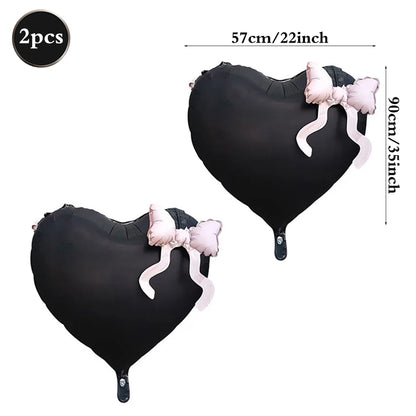 22inch Pink Red Black Heart Shaped Foil Balloons with Bow Valentines Day Wedding Party Decorations Birthday Baby Shower Supplies