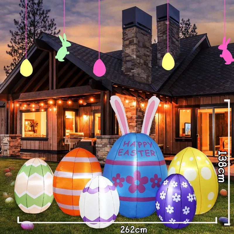 Easter Inflatable Outdoor Toys Easter Bunny Family Eggs Carrot with Build-in LEDs Blow Up Decorations for Party Yard Garden Lawn