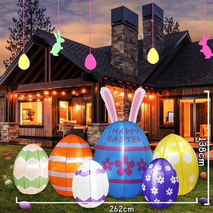 Easter Inflatable Outdoor Toys Easter Bunny Family Eggs Carrot with Build-in LEDs Blow Up Decorations for Party Yard Garden Lawn