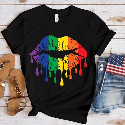 Pride Rainbow Lips Print T-Shirt