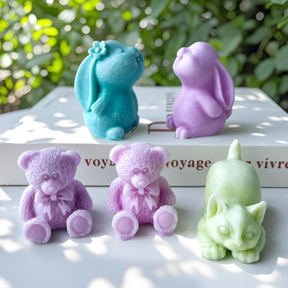 Cute Bear Kitten Rabbit Silicone Candle Mold DIY Cartoon Animal Aroma Plaster Ornament Mould Soap Candle Making Supplies