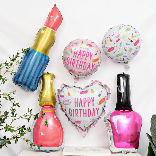 Lipstick Nail Polish Aluminum Film Ballons Girls Makeup Beauty Theme Birthday Party Decoration Balloons