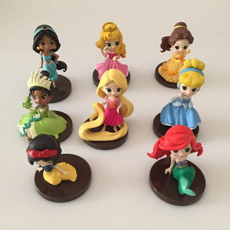 5-8cm 8pcs/set Q Posket Princess Tiana Snow White Rapunzel Ariel Cinderella Belle Mermaid PVC Action Figures Model Toys