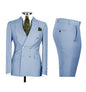 Chic Light Blue Double‑Breasted Groom Suit – Peak Lapel 2‑Piece Formal Wedding Tux Set