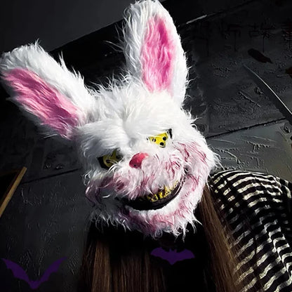 LED Glowing Cosplay Bloody Rabbit Mask Halloween Scary Killer Bloody Bunny Bear Headgear Carnival Masquerade Horror Costume Prop